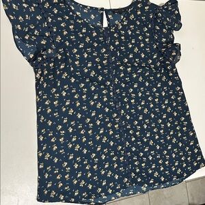 Papermoon Navy Floral Blouse with Ruffle Sleeves
